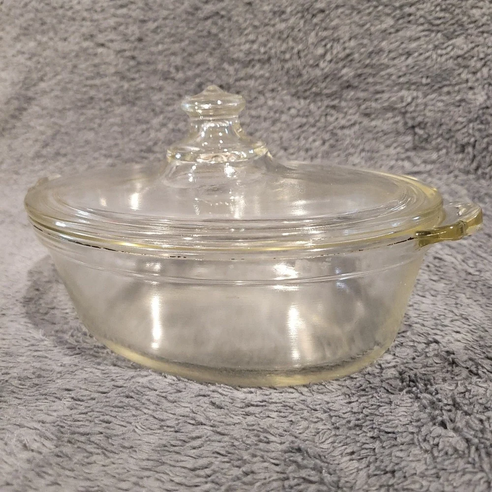 Vintage PYREX Oval Clear Glass Small Casserole Dish 032-OR-632-B Etched Lid 632C